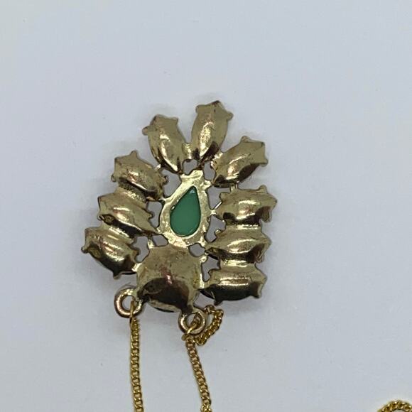 Gold-Tone Clear Black Green Rhinestone Necklace - Picture 6 of 7